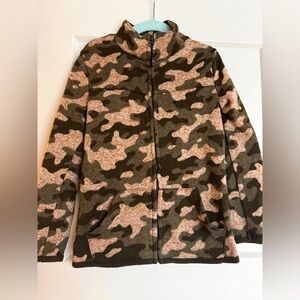 Camo mock neck, zip up sweater